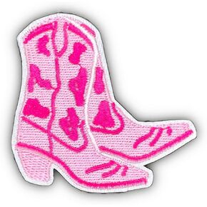 Western Iron On Patches, Pink Cowgirl Boot Jean Patches, Embroidered Appliqué, Repaired Iron On Patches for Clothes, Jeans, Hats, Backpacks, Jackets. Sew On Patches for Women, Girls, Boys