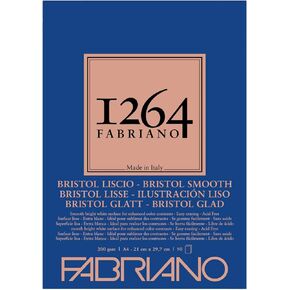 Honsell 19100654 Fabriano Bristol Pad 1264, 4 Glued, 200 g/m², DIN A4, 50 Sheets of White, Extra Smooth Paper, Acid Free, Ideal for All Drying Techniques and Light Wet Techniques