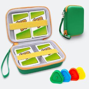 Travel Playing Card Case with 4 Colorful Holders, Portable Cards Game Storage Box with Detachable Strap for Popular Games Like Skip Bo, UNO, SKYJO - Holds 300+