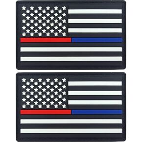 JBCD Thin Blue and Red Line American Flag Patch Police Firefighter Tactical Patch - PVC Rubber Hook and Loop Fastener Patch, 2 Pack
