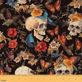 Feelyou Sugar Skull Acm by The Yard 1 Yard Botanical Flowers Discorative Voreproof Outdoor Fabricle Butterfly Heteron Tepholstery Tepholstery Form for Chairs Halloween Harween Diy Reupholstery Fabric