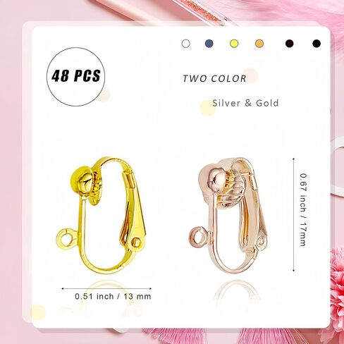 48 Pcs Clip on Earring Converters for None Pierced Ears DIY Earring Jewelry Making Findings with 2 Colors, Silver and Gold in Kuwait