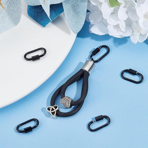 UNICRAFTALE 6Pcs 304 Stainless Steel Screw Carabiner Lock Charms Oval Keychain Clasps Black Keychain Clip Hook Quick Link for DIY Bracelet Necklaces Keychain Jewelry Making in Saudi Arabia