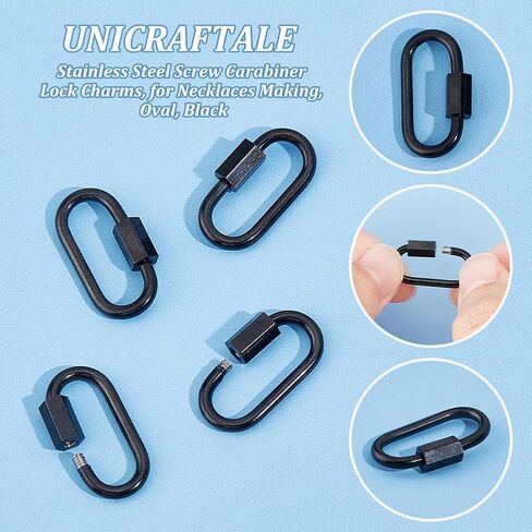 UNICRAFTALE 6Pcs 304 Stainless Steel Screw Carabiner Lock Charms Oval Keychain Clasps Black Keychain Clip Hook Quick Link for DIY Bracelet Necklaces Keychain Jewelry Making in Saudi Arabia
