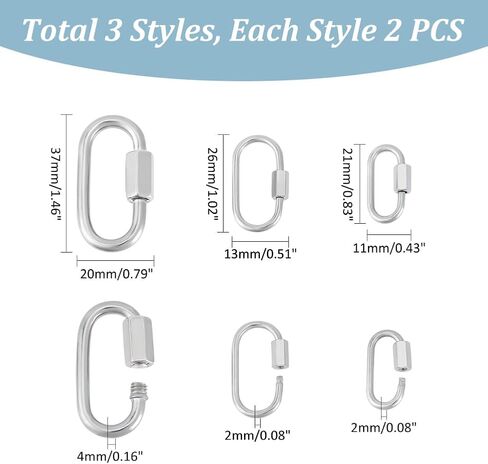 UNICRAFTALE 6Pcs 304 Stainless Steel Screw Carabiner Lock Charms Oval Keychain Clasps Black Keychain Clip Hook Quick Link for DIY Bracelet Necklaces Keychain Jewelry Making in Saudi Arabia
