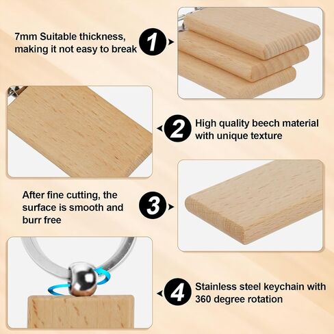 25Pcs Wood Keychain Blanks Wooden Keychain Rectangle Wood Key Ring Personalized Engraving Wooden Keychains, Unfinished Wood Key Tags Keychain for DIY Gift Crafts Keychains (1.2 X 2.1 inches) in Saudi Arabia