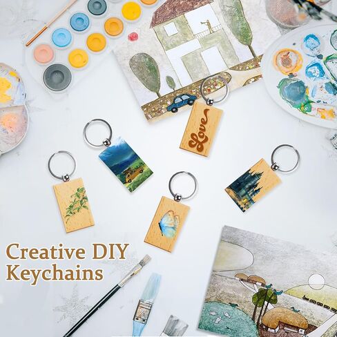 25Pcs Wood Keychain Blanks Wooden Keychain Rectangle Wood Key Ring Personalized Engraving Wooden Keychains, Unfinished Wood Key Tags Keychain for DIY Gift Crafts Keychains (1.2 X 2.1 inches) in Saudi Arabia