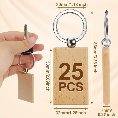25Pcs Wood Keychain Blanks Wooden Keychain Rectangle Wood Key Ring Personalized Engraving Wooden Keychains, Unfinished Wood Key Tags Keychain for DIY Gift Crafts Keychains (1.2 X 2.1 inches) in Saudi Arabia
