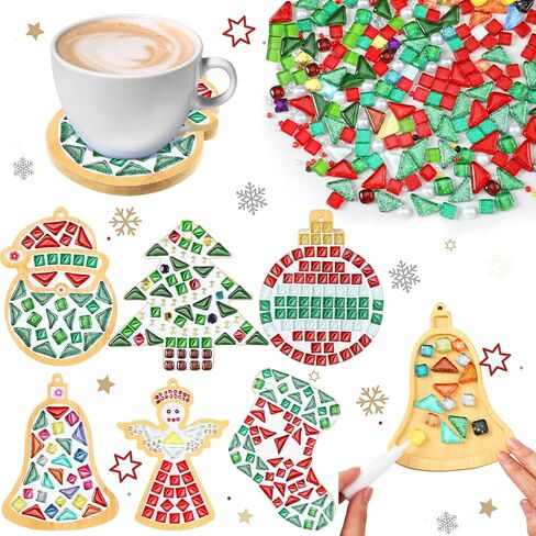 6 مجموعات بلاط الفسيفساء DIY للحرف اليدوية ملونة الزجاج مجموعات الفسيفساء الكبار مجموعة Coasters مجموعة تصنع بلاط الفسيفساء الزجاجي الخاص بك هدية الديكور المنزل المصنوعة يدويًا (جولة) in Kuwait