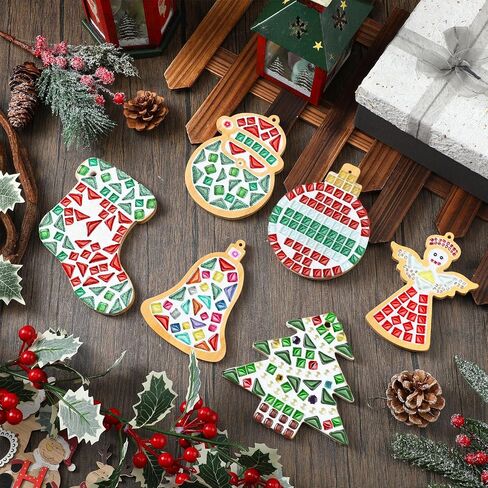 6 مجموعات بلاط الفسيفساء DIY للحرف اليدوية ملونة الزجاج مجموعات الفسيفساء الكبار مجموعة Coasters مجموعة تصنع بلاط الفسيفساء الزجاجي الخاص بك هدية الديكور المنزل المصنوعة يدويًا (جولة) in Kuwait