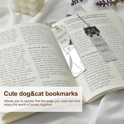 Snycler Dog&Cat Cute Bookmarks，Metal 2PCS，for Teacher Coworker Elders and Dog&Cat Owner etc， Dog&Cat Lover Club Gifts Book Lover Club Gifts Birthday Gifts Reading Accessories（Cat-1） in Saudi Arabia
