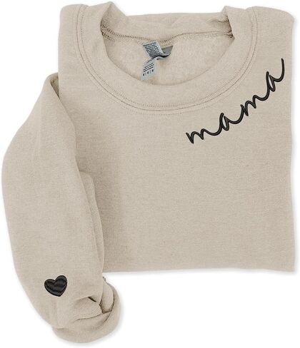 IZI POD - Mom Mama Embroidered Crewneck Sweatshirt Heart On The Sleeve For Women -Gifts For Mom Birthday Mother Day Christmas in Kuwait