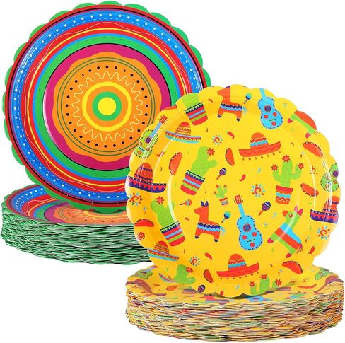 100 Pack 9 Inch Mexican Paper Plates Fiesta Dinner Plates Taco Tuesday Plates Cinco De Mayo Disposable Plates for Mexican Birthday Party Decorations Supplies(Classic) in Saudi Arabia