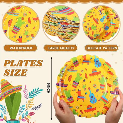 100 Pack 9 Inch Mexican Paper Plates Fiesta Dinner Plates Taco Tuesday Plates Cinco De Mayo Disposable Plates for Mexican Birthday Party Decorations Supplies(Classic) in Saudi Arabia