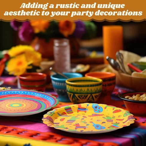 100 Pack 9 Inch Mexican Paper Plates Fiesta Dinner Plates Taco Tuesday Plates Cinco De Mayo Disposable Plates for Mexican Birthday Party Decorations Supplies(Classic) in Saudi Arabia