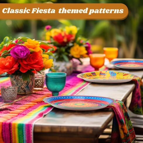 100 Pack 9 Inch Mexican Paper Plates Fiesta Dinner Plates Taco Tuesday Plates Cinco De Mayo Disposable Plates for Mexican Birthday Party Decorations Supplies(Classic) in Saudi Arabia