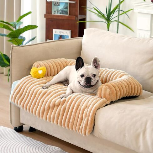 Fuzzy Pet Couch Covers for Sofa, 37" L × 33" W × 6" H Calming Dog Bed Fluffy Plush Dog Mat for Furniture Protector with Bolster for Large Medium Small Dogs and Cats, Large, Dark Grey in Kuwait