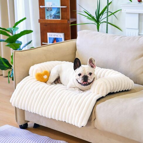 Fuzzy Pet Couch Covers for Sofa, 37" L × 33" W × 6" H Calming Dog Bed Fluffy Plush Dog Mat for Furniture Protector with Bolster for Large Medium Small Dogs and Cats, Large, Dark Grey in Kuwait