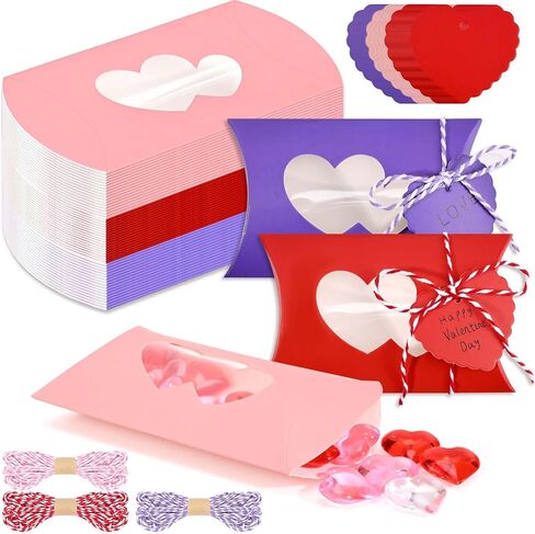 60pcs عيد الأم معالجة الصناديق مع علامات هدية مربعات وسادة عيد أم سعيد مع نافذة القلب عيد الأم مربعات الكوكي حاوية الحلوى لحفلات حفلات عيد ميلاد الزفاف اللوازم in Kuwait