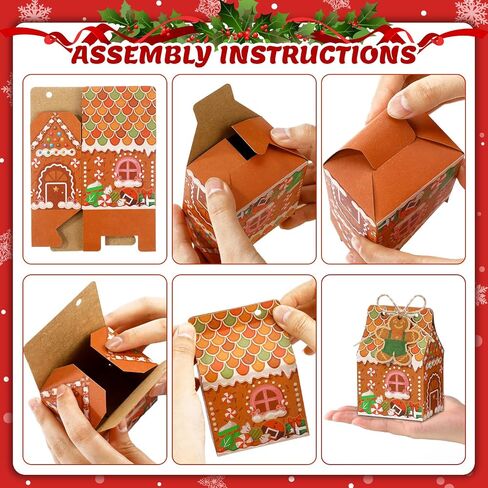 Blulu 60 Set Small Christmas Cookie Boxes with Tags Gingerbread House Gift Box with String Kraft Paper Christmas Treat Boxes Mini Goodie Containers for Xmas Party Packaging Favor Supplies(Brown) in Saudi Arabia