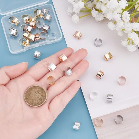 DICOSMETIC 60Pcs Cuff Earrings Findings Cartilage Cuff Earring Non-Pierced Wrap Earring Adjustable Stainless Steel Clip-on Earring Cuffs with Loop for Dangle Cuff Earring Making, Hole: 1mm in Kuwait
