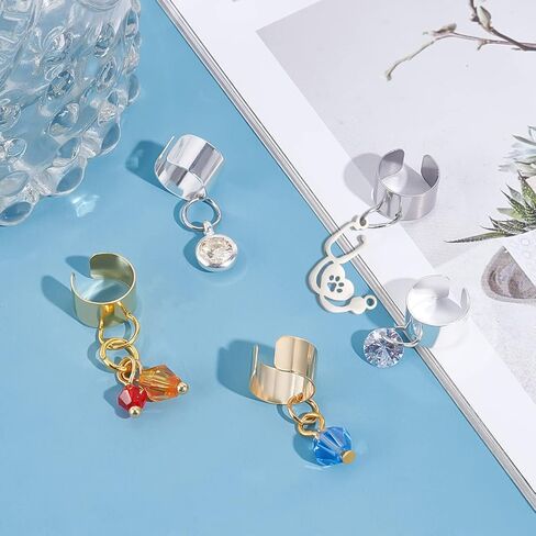 DICOSMETIC 60Pcs Cuff Earrings Findings Cartilage Cuff Earring Non-Pierced Wrap Earring Adjustable Stainless Steel Clip-on Earring Cuffs with Loop for Dangle Cuff Earring Making, Hole: 1mm in Kuwait