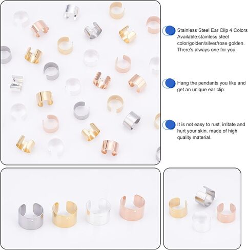 DICOSMETIC 60Pcs Cuff Earrings Findings Cartilage Cuff Earring Non-Pierced Wrap Earring Adjustable Stainless Steel Clip-on Earring Cuffs with Loop for Dangle Cuff Earring Making, Hole: 1mm in Kuwait