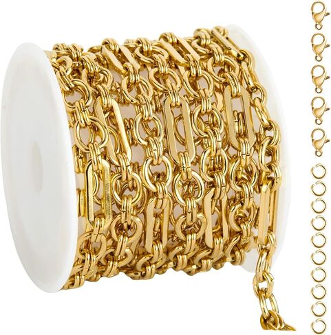 UMAOKANG 6.6 Feet Gold Plated Chain for Jewelry Making Stainless Steel Twist Cable Jewelry Chain Roll with Jewelry Supplies Findings in Kuwait