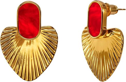 CW 24K gold-plated heart dangle earrings, exquisite and simple black gold love earrings, suitable for all women and all occasions. in Saudi Arabia