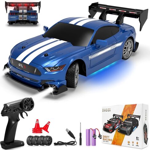 RC Drift Car 1:24 Scale 2.4GHz 4WD 15km/h High Speed Remote Control Cars RTR Racing Vehicle with LED Lights 2 Rechargeable Batteries and Drifting Tires Racing Sport Toy Car for Adults Kids Boys Girls in Saudi Arabia
