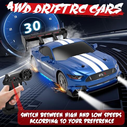 RC Drift Car 1:24 Scale 2.4GHz 4WD 15km/h High Speed Remote Control Cars RTR Racing Vehicle with LED Lights 2 Rechargeable Batteries and Drifting Tires Racing Sport Toy Car for Adults Kids Boys Girls in Saudi Arabia
