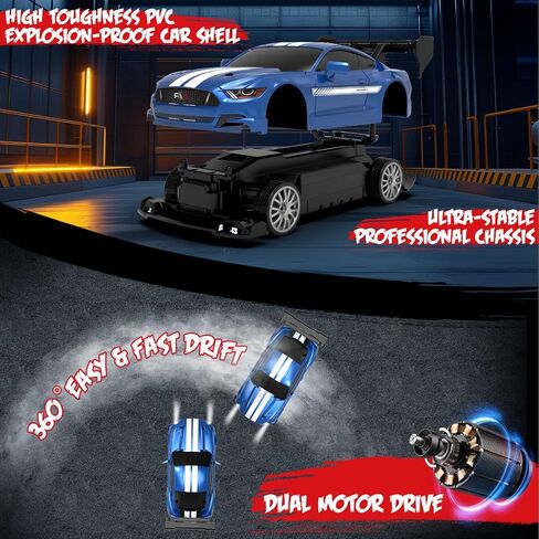 RC Drift Car 1:24 Scale 2.4GHz 4WD 15km/h High Speed Remote Control Cars RTR Racing Vehicle with LED Lights 2 Rechargeable Batteries and Drifting Tires Racing Sport Toy Car for Adults Kids Boys Girls in Saudi Arabia