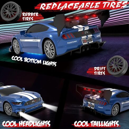 RC Drift Car 1:24 Scale 2.4GHz 4WD 15km/h High Speed Remote Control Cars RTR Racing Vehicle with LED Lights 2 Rechargeable Batteries and Drifting Tires Racing Sport Toy Car for Adults Kids Boys Girls in Saudi Arabia