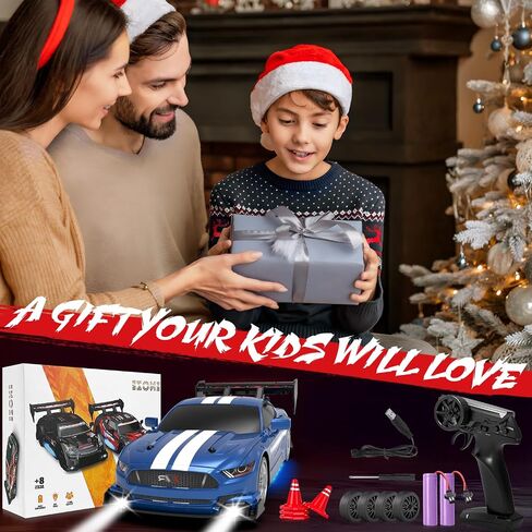 RC Drift Car 1:24 Scale 2.4GHz 4WD 15km/h High Speed Remote Control Cars RTR Racing Vehicle with LED Lights 2 Rechargeable Batteries and Drifting Tires Racing Sport Toy Car for Adults Kids Boys Girls in Saudi Arabia