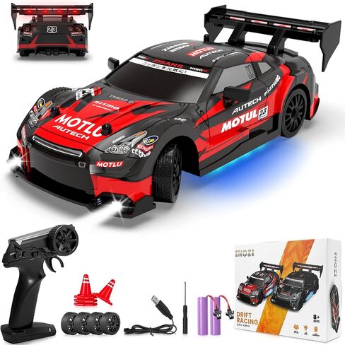 RC Drift Car 1:24 Scale 2.4GHz 4WD 15km/h High Speed Remote Control Cars RTR Racing Vehicle with LED Lights 2 Rechargeable Batteries and Drifting Tires Racing Sport Toy Car for Adults Kids Boys Girls in Saudi Arabia