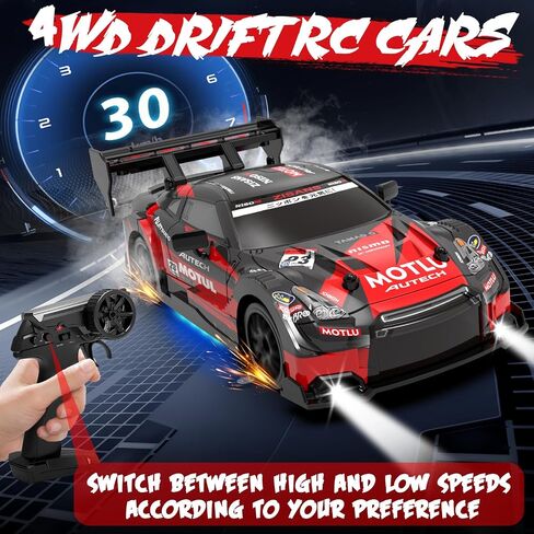 RC Drift Car 1:24 Scale 2.4GHz 4WD 15km/h High Speed Remote Control Cars RTR Racing Vehicle with LED Lights 2 Rechargeable Batteries and Drifting Tires Racing Sport Toy Car for Adults Kids Boys Girls in Saudi Arabia