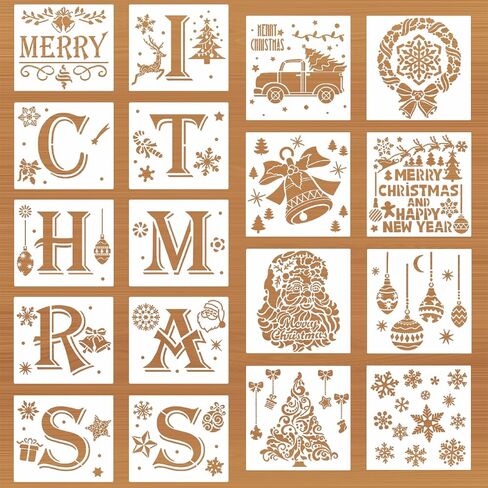18 Pcs Christmas Stencils Reusable Painting Stencil Sheets for Painting on Wood or Plastic Porch Door Hanger Christmas for Decorating Xmas Snowflake DIY Decoration Parties Sign Making (Christmas 1) in Saudi Arabia