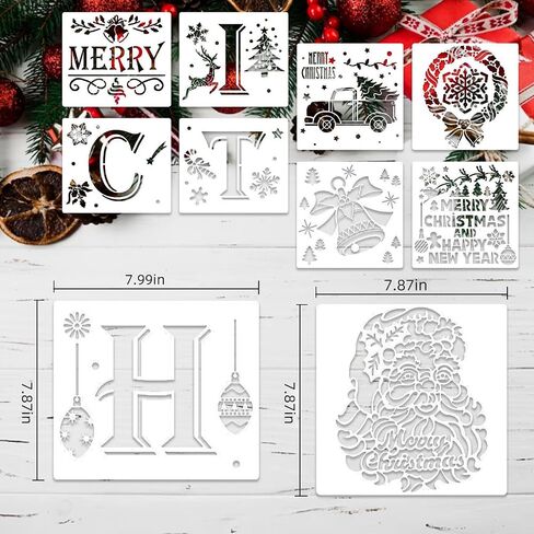 18 Pcs Christmas Stencils Reusable Painting Stencil Sheets for Painting on Wood or Plastic Porch Door Hanger Christmas for Decorating Xmas Snowflake DIY Decoration Parties Sign Making (Christmas 1) in Saudi Arabia