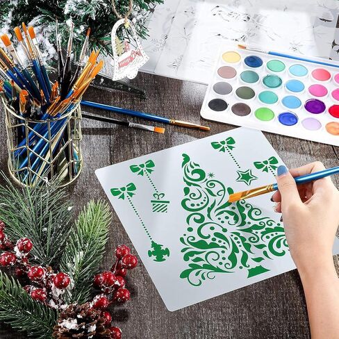 18 Pcs Christmas Stencils Reusable Painting Stencil Sheets for Painting on Wood or Plastic Porch Door Hanger Christmas for Decorating Xmas Snowflake DIY Decoration Parties Sign Making (Christmas 1) in Saudi Arabia