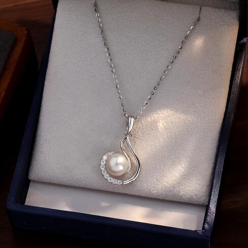 Pearl Necklaces for Women, Birthday Gifts for Women Freshwater Round Pearl Pendant Dainty 925 Silver Black Choker Necklace -Gift for Wife Wedding Birthday Anniversary Jewelry-Mom Girlfriend Her Mothers Day Valentines Day Christmas Day Gifts in Saudi Arabia