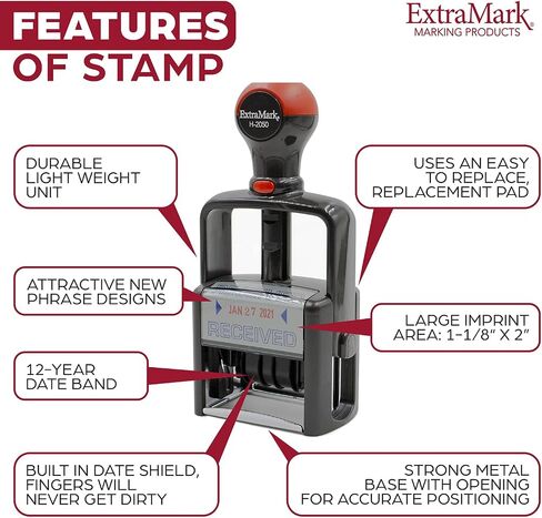 Heavy Duty Style Office Date Stamp with Entered - Self Inking Dater - Style A - Blue & Red Ink Color in Kuwait