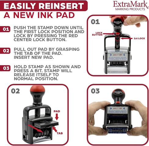 Heavy Duty Style Office Date Stamp with Entered - Self Inking Dater - Style A - Blue & Red Ink Color in Kuwait