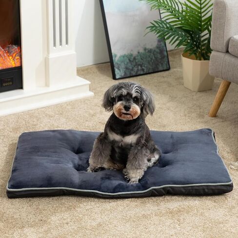 Hollypet Dog Bed Washable Plush Dog Cage Bed Soft and Comfortable Kennel Mat Non-Slip Pet Sleeping Mat for Medium Dog Breeds, 35x22x1.5 inch, Dark Gray in Saudi Arabia