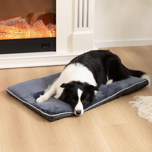 Hollypet Dog Bed Washable Plush Dog Cage Bed Soft and Comfortable Kennel Mat Non-Slip Pet Sleeping Mat for Medium Dog Breeds, 35x22x1.5 inch, Dark Gray in Saudi Arabia