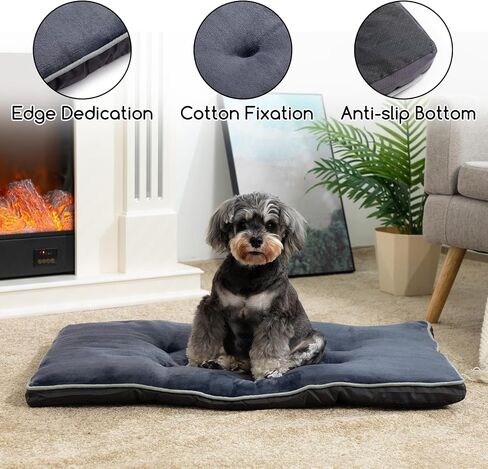 Hollypet Dog Bed Washable Plush Dog Cage Bed Soft and Comfortable Kennel Mat Non-Slip Pet Sleeping Mat for Medium Dog Breeds, 35x22x1.5 inch, Dark Gray in Saudi Arabia