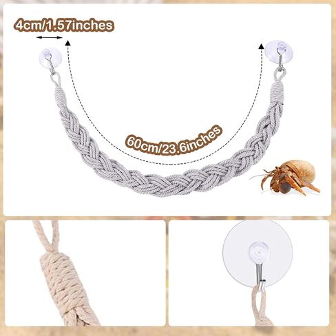 Hermit Crab Climbing Rope, 23.6 Inches, Cotton, Reptile Climbing Accessory, Gray in Kuwait