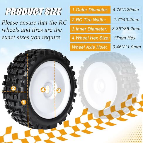RC Station 1/8 Scale RC Buggy Tires 17mm Hex RC Wheels and Tires PreGlued 17mm Hex 1/8 RC Buggy Tires and Wheels with Foam Inserts, for Arrma Typhon 6S 3S Talion 6S, Team Losi 8IGHT, HPI 4PCS in Saudi Arabia