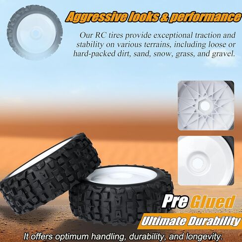 RC Station 1/8 Scale RC Buggy Tires 17mm Hex RC Wheels and Tires PreGlued 17mm Hex 1/8 RC Buggy Tires and Wheels with Foam Inserts, for Arrma Typhon 6S 3S Talion 6S, Team Losi 8IGHT, HPI 4PCS in Saudi Arabia