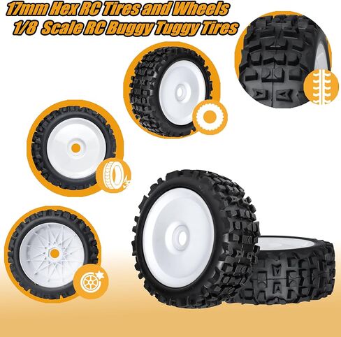 RC Station 1/8 Scale RC Buggy Tires 17mm Hex RC Wheels and Tires PreGlued 17mm Hex 1/8 RC Buggy Tires and Wheels with Foam Inserts, for Arrma Typhon 6S 3S Talion 6S, Team Losi 8IGHT, HPI 4PCS in Saudi Arabia