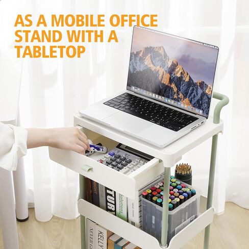 TOOLF Rolling Storage Cart with Drawer, 3 Tier Rolling Utility Cart with Tabletop, Rolling Cart Organizer for Teacher Craft Baby Nursery, Utility Cart for Kitchen Bathroom Bedside Office in Saudi Arabia